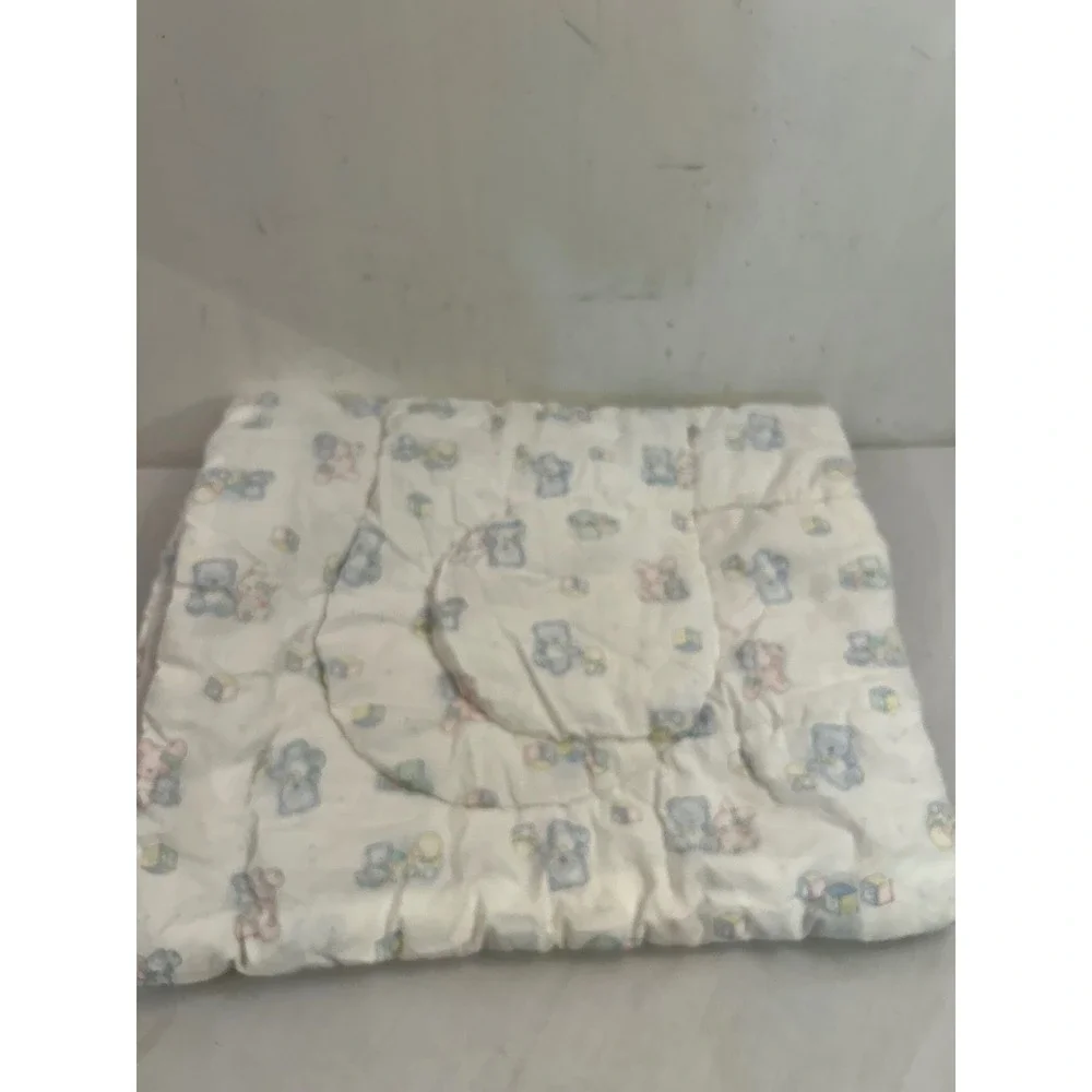 Just Born Baby Blanket OS White Pastel Teddy Bear Block Quilted Kids